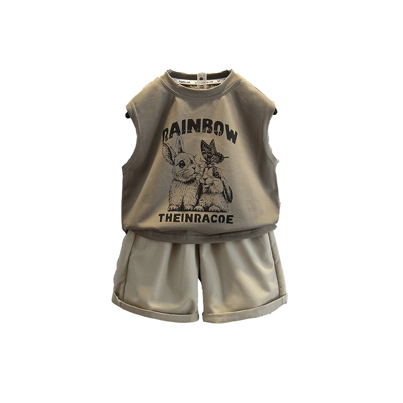 5489 Ropa para niños Traje sin mangas de verano para niños 2025 Nuevo estilo Estilo occidental Chalecos para bebés Niños Han Fanxia Dos piezas