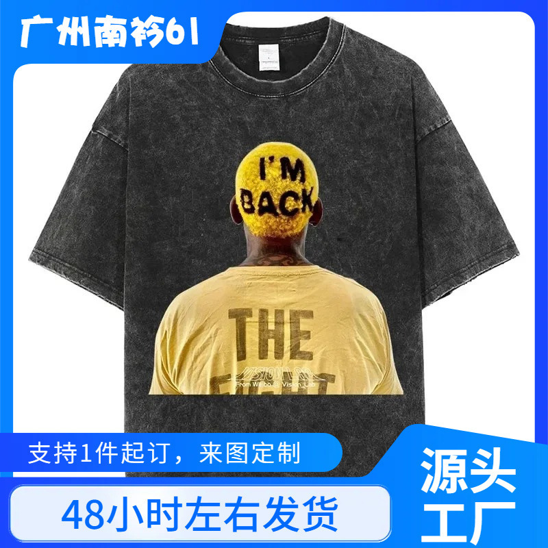 Men Clothing Cotton Vintage Washed T-Shirt Dennis Rodman Graphic t Shirt Summer Fashion Hip Hop Streetwear T-Shirt