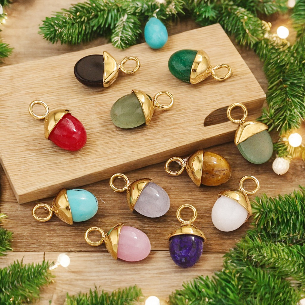 Bolsas de colgante de piedra natural de acero inoxidable en forma de pino DIY accesorios de joyería al por mayor