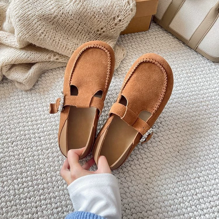 Донг Джие Same ретро кожаные босоножки Birkenstock для женщин в 2025 весна новые односторонние пробитые бобовые туфли толстая подошва двухсторонние одиночные туфли