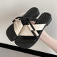 Jinbukang Rhinestone Fashionable Soft Leather Open Toe Sandals and Slippers Women's Summer Outer Wear New Casual Color-matching Flat Bottom Slippers