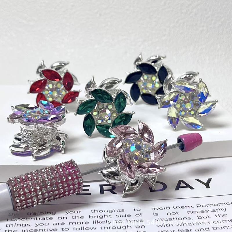 新款重工彩色水晶花瓣镶钻锆石直孔珠 DIY串珠笔手机链饰品配件|undefined