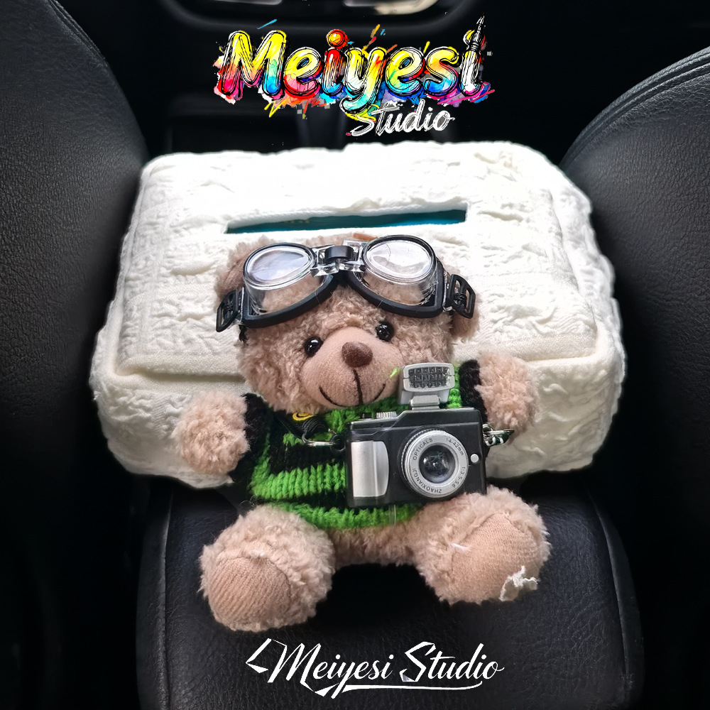 Caja de toallas de automóvil reposabrazos asiento de automóvil caja de dibujo de cartón decoración adorable oso caricatura en línea para mujeres image 4