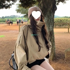 2025秋季新款英伦风双排扣立领短款风衣女宽松时尚流行工装外套潮