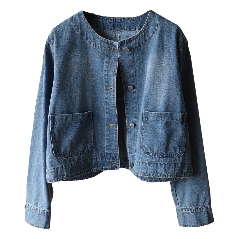 [Bizheng] 2023 early autumn new Korean style women's clothing fashion round neck large pocket loose all-match Denim coat 8732