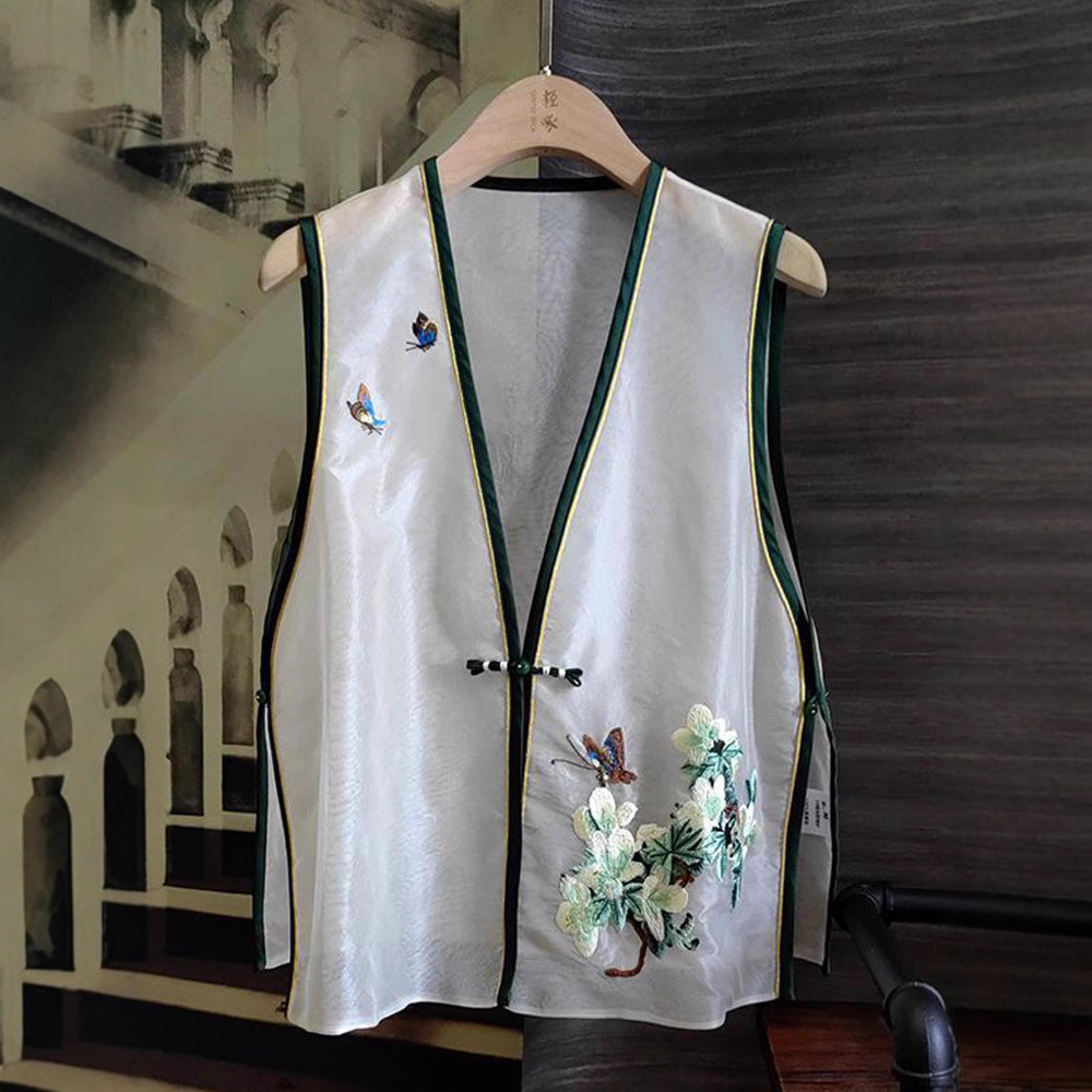 This Year's Trendy Thin Outer Vest for Women 2025 New Autum Chinese Style Chiffon Sleeveless Embroidered Top