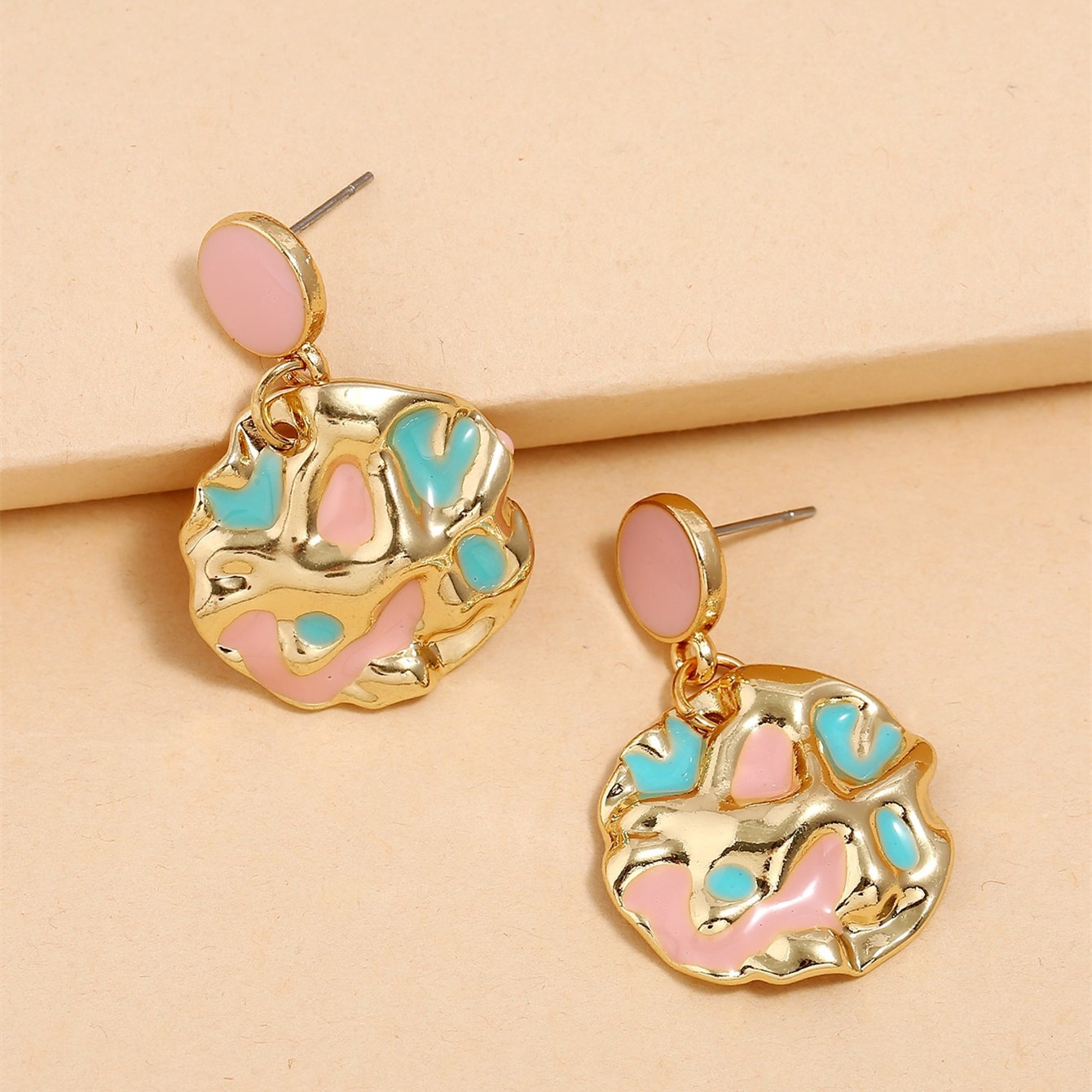 new fashion geometric wave dot stripe oil drop retro exaggerated alloy round earringspicture3