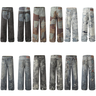 AC Style Series 3D Digital Printing and Mud Dyeing Splash Ink American Style Microlak Loose Men's Wear Women's Jeans Straight Pants