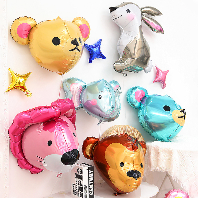 Large cartoon animal head aluminum film balloons birthday decoration animal series kindergarten opening arrangement balloons wholesale