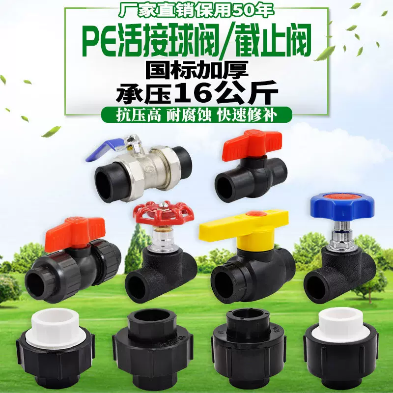 PE双活接全塑钢芯球阀截止阀全塑活接转换接头铜球阀水管管材配件