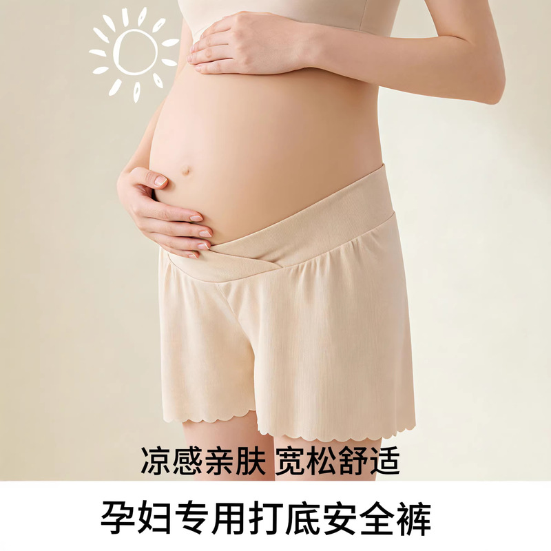 Pregnant Women's Safety Pants Ice Silk Leggings Summer Thin Outer Wear Anti-running Large Size Abdominal Pants Loose Summer Shorts