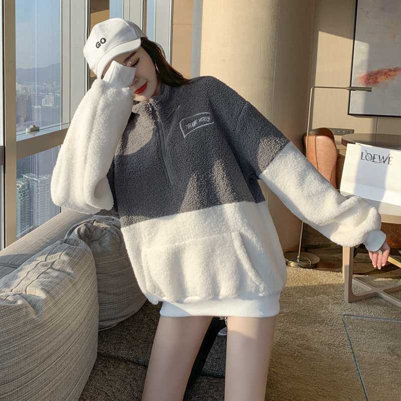 2026 Autumn and Winter New Fashion Trendy Thickened Long-Sleeve Stylish Commuter Korean-Style Lamb Wool Sweatshirt 2026 Autumn and Winter New Fashion Trendy Thickened Long-Sleeve Stylish Commuter Korean-Style Lamb Wool Sweatshirt
