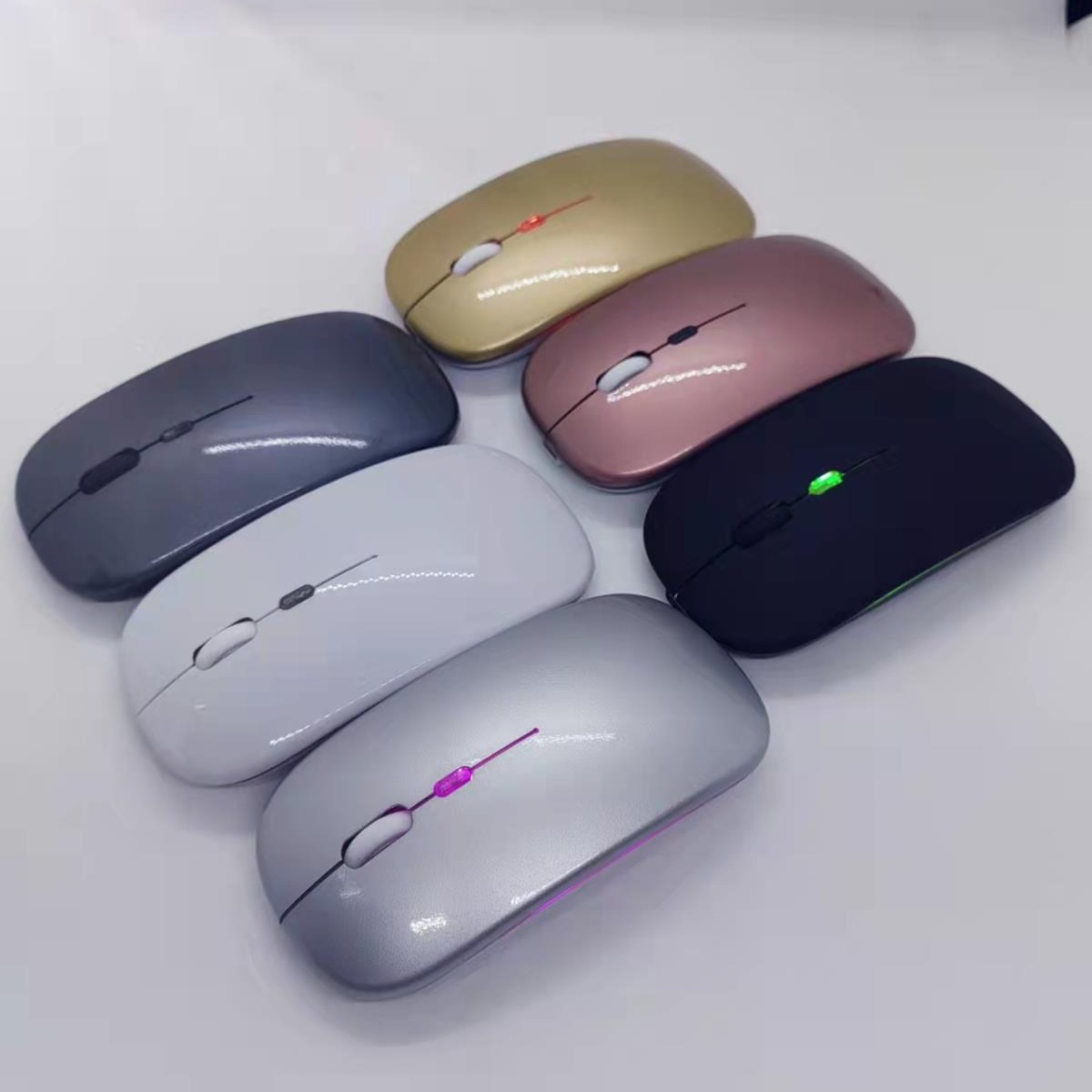 En stock ratón de carga ratón Bluetooth ratón inalámbrico ultrafino ratón Bluetooth de modo dual mudo ratón de carga luminosa