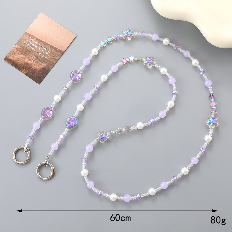 Ins fresco y simple, estrella chapada en color, cadena de teléfono móvil con cuentas, equipaje, cadena de mensajero trasera, llavero, colgante anti-pérdida