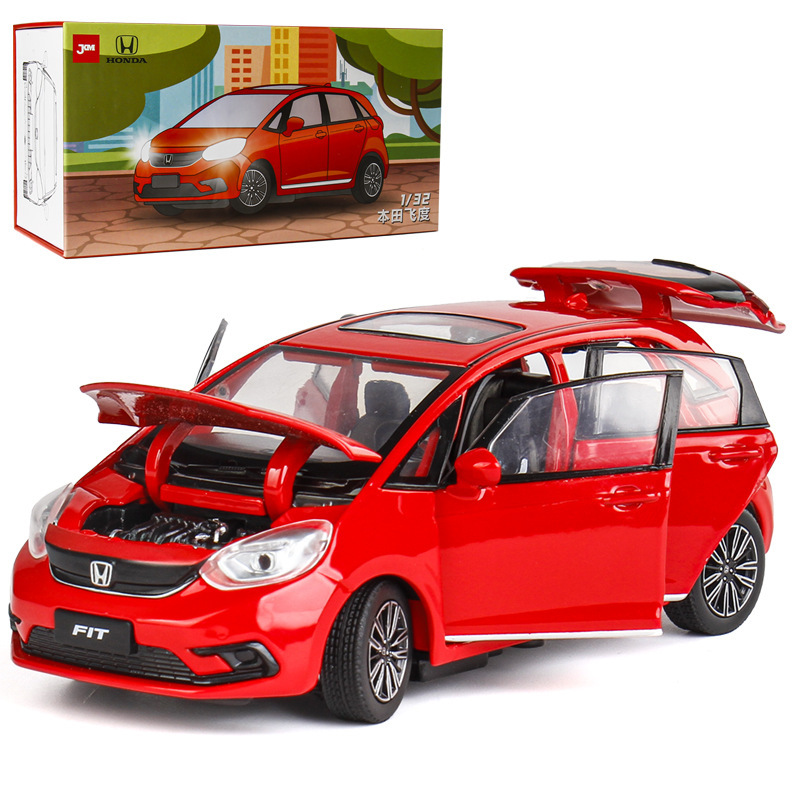 [Boxed] 1:32 Honda FIT four-generation sedan six-door suspension steering sound and light car model decoration