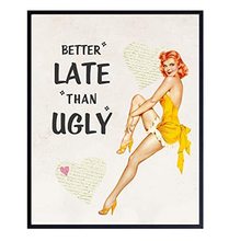 亚马逊复古50年代海报有趣的女孩浴室墙壁艺术装饰画芯帆布画