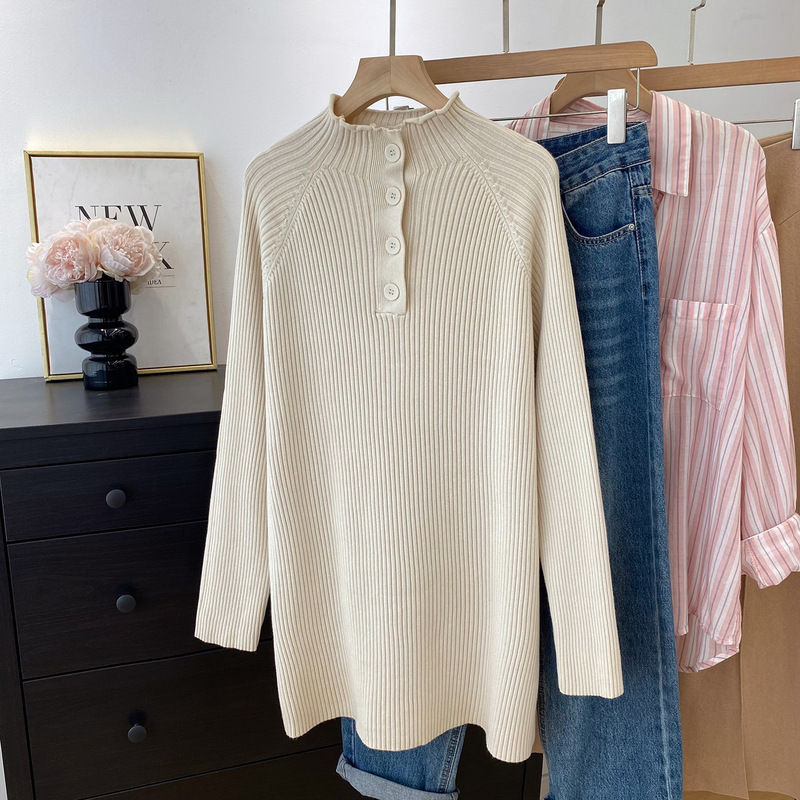 Special Offer with Free Shipping, No Returns or Exchanges. Mid-Length Sweater with a Stylish Collar Design, Buttoned Ribbed Thick Knit Sweater 8078 Special Offer with Free Shipping, No Returns or Exchanges. Mid-Length Sweater with a Stylish Collar Design, Buttoned Ribbed Thick Knit Sweater 8078