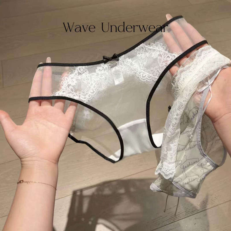 French-Style Pure Desire Lace See-Through Panties for Women, Mid-Waist Breathable Briefs, Sexy Thin Seamless Comfortable Panties