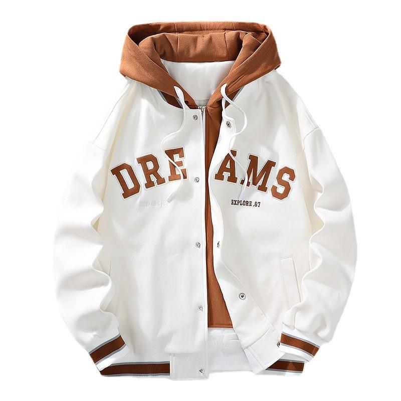 Fake Two Spring and Autumn Jackets Men's Coat Couple Windproof Casual Versatile Fashion Brand Hooded Simple Baseball_voghion.com