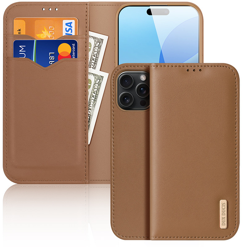 Aplicable para iPhone17Pro, teléfono de cuero genuino, Apple16Pro, cartera de tarjeta, cubierta de cuero al por mayor