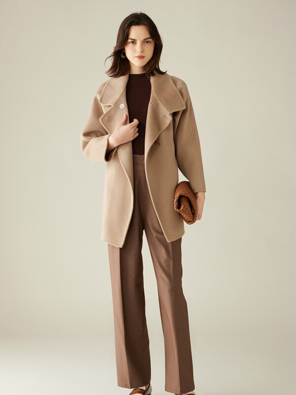 Autumn and Winter New Camel Velvet Coat Small Cashmere Coat Women's Loose Woolen Cloth Lace-up Coat Button Elegant Sense Autumn and Winter New Camel Velvet Coat Small Cashmere Coat Women's Loose Woolen Cloth Lace-up Coat Button Elegant Sense