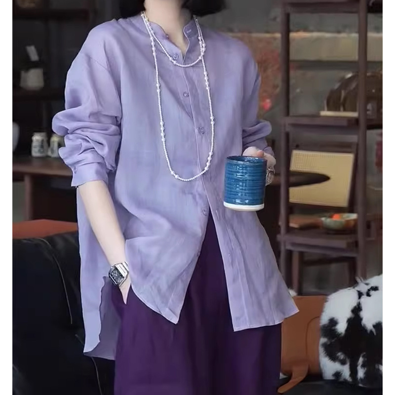 This Year's Trendy and Stylish High-End Fashion Casual Purple Shirt Top and Wide-Leg Pants Set for Women