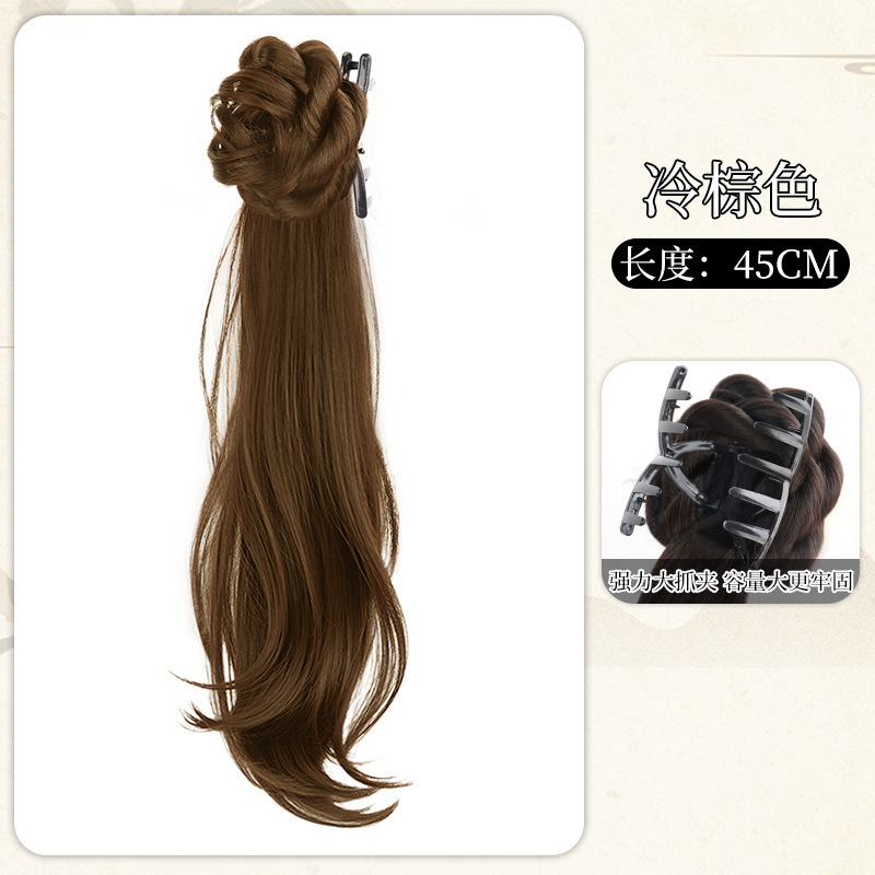 新中式假发辫子马尾假发抓夹仿真发古风汉服旗袍假发微卷侧边马尾|undefined