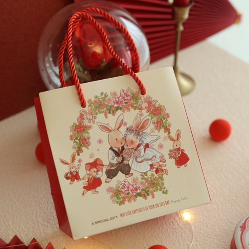 Bunny lulu wedding series paper bag handbag bunny couple gift bag wedding candy bag companion