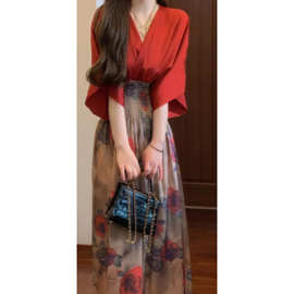 法式复古敦煌风高级感设计感油画连衣裙异域风情新疆西藏度假长裙