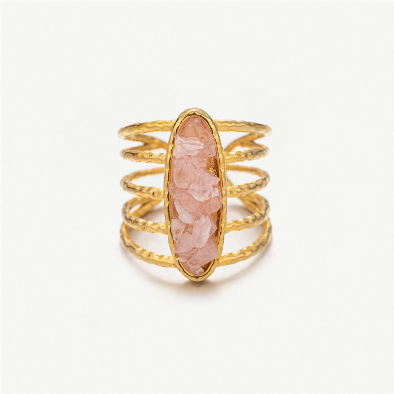 Anillo de acero inoxidable de 18k diseñado por mujeres de nicho, anillo de acero de titanio de piedra natural, joyería para mujeres
