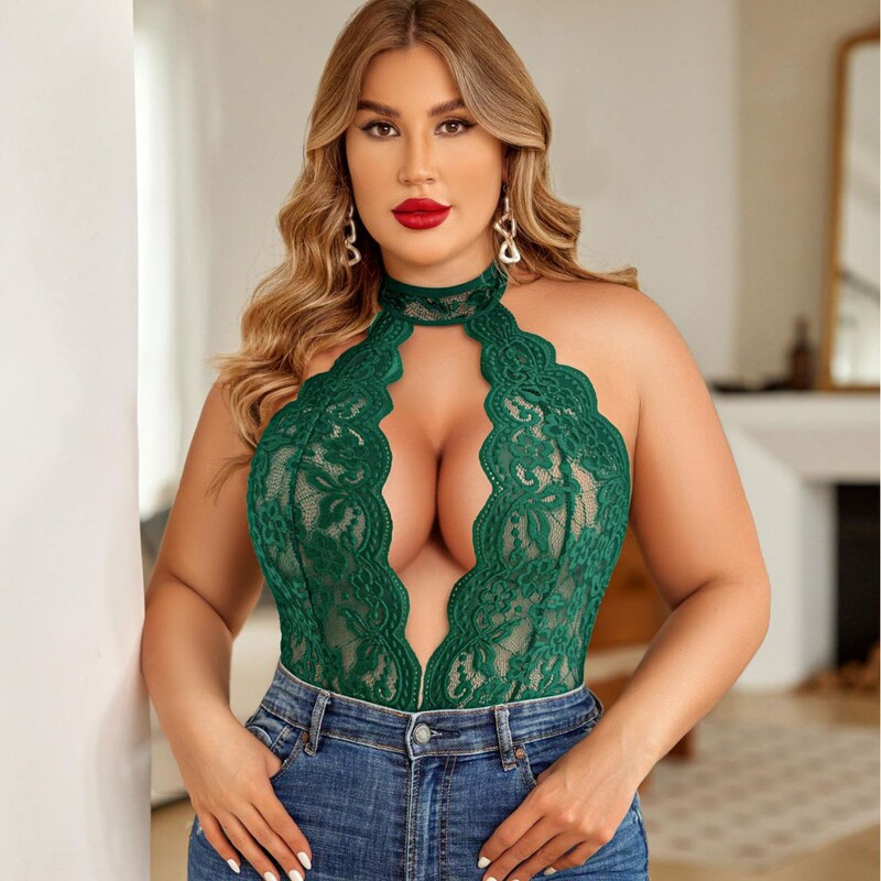 Foreign Trade Large Size Sexy Underwear Temptation Women's Transparent Hollow Vest Jacquard Jacquard Jumpsuit Open Crotch Mesh 705