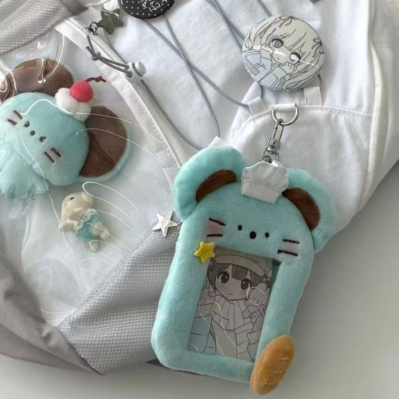 Ins coreano lindo chocolate de menta, ratas y ratas codiciosas, cubierta de tarjetas de peluche, estudiantes de 3 pulgadas, cubierta de almacenamiento de tarjetas pequeñas.