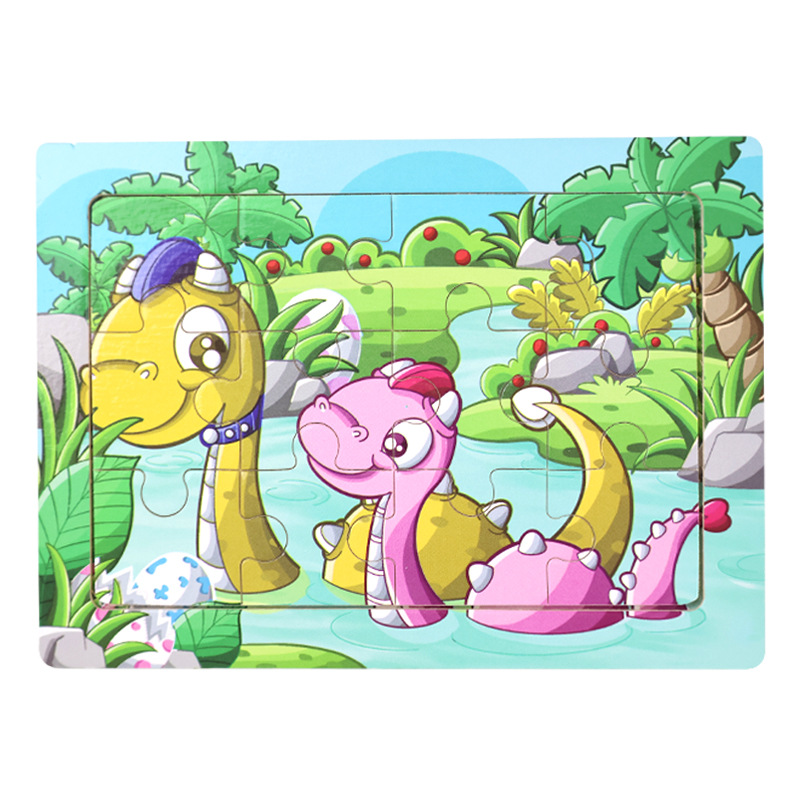 Rompecabezas plano de madera de 12 piezas, juguetes educativos para niños pequeños, rompecabezas de pensamiento lógico cognitivo de animales de dibujos animados de educación temprana