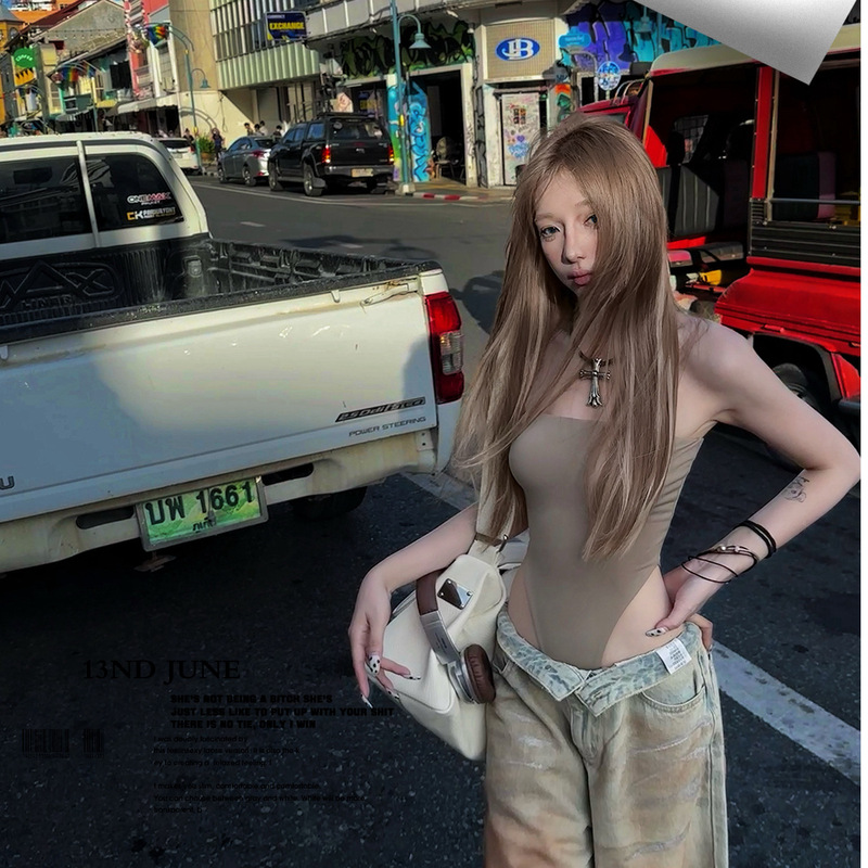 European and American Retro Pure Desire Style Sexy Bodysuit Tube Top Vest for Women, Summer Slim Fit Versatile Youthful Top Trendy