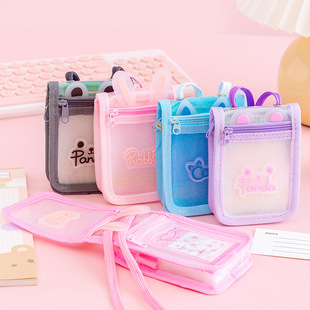 Transparent Mesh Colorful Card Case with Lanyard Cute Style Bus Card Certificate Protection Case for Students