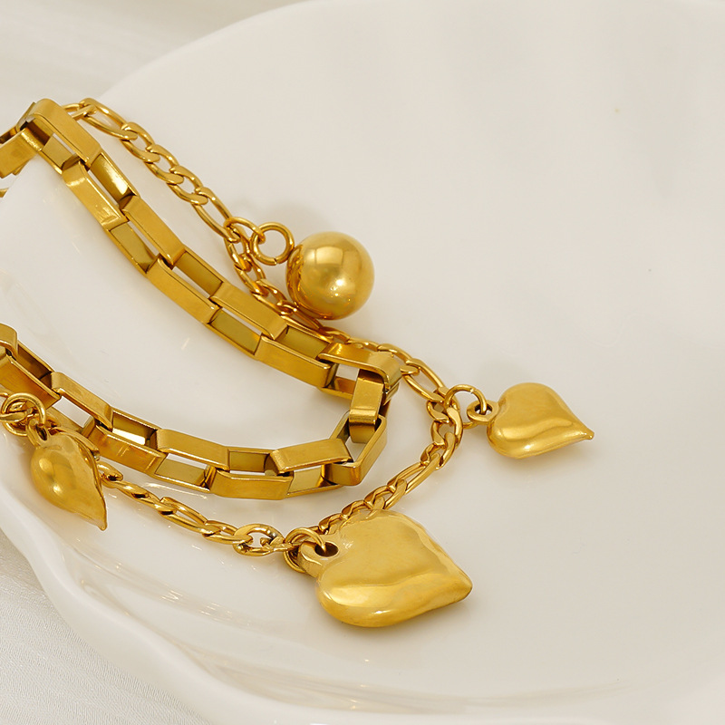 Estilo de moda europeo y americano amor doble pulsera de oro laminada de acero inoxidable chapado en oro doble pulsera no desvanecida joyas de mujer