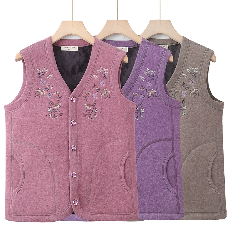 Женский жилет среднего и пожилого возраста для мамы, осенне-зимний утолщенный жилет на флисовой подкладке, теплый жилет для бабушки