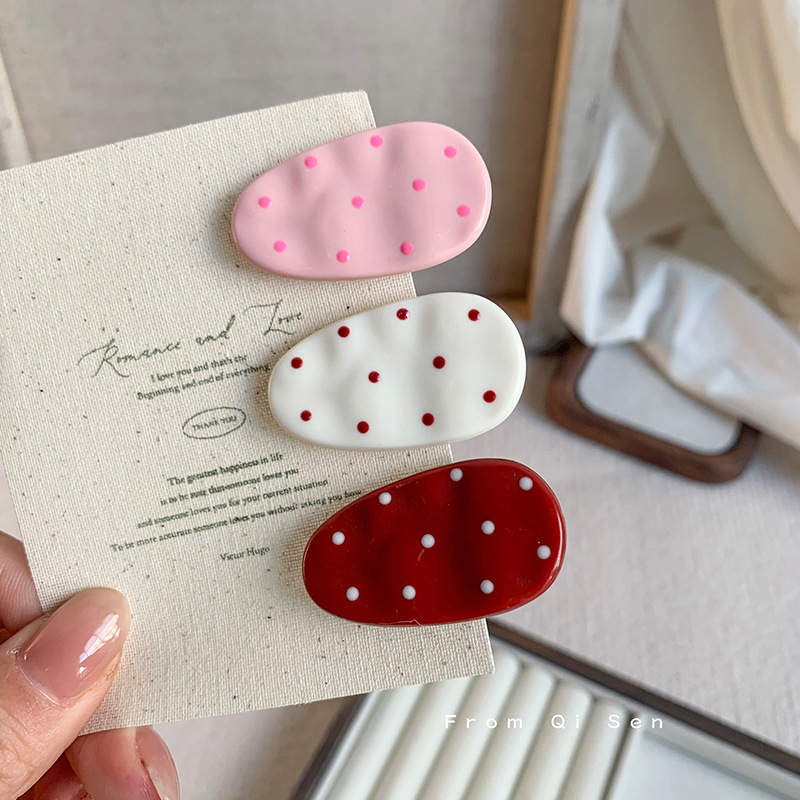 New Cute Polka Dot Hairpin for Women, Oval Sweet Bb Clip That Does Not Hurt Hair, Hairpin Hairpin for Girls, Korean Style Side Clip