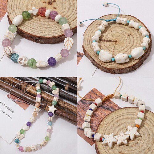 Synthetic White Turquoise Round Beads Square Beads Spacer Beads Handmade DIY Bracelet Necklace Materials Jewelry Accessories Loose Beads