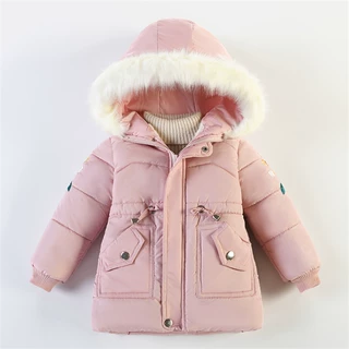 SAMGAMI BABY童装新款冬季女童简约连帽棉服外套女孩绣花棉衣外套