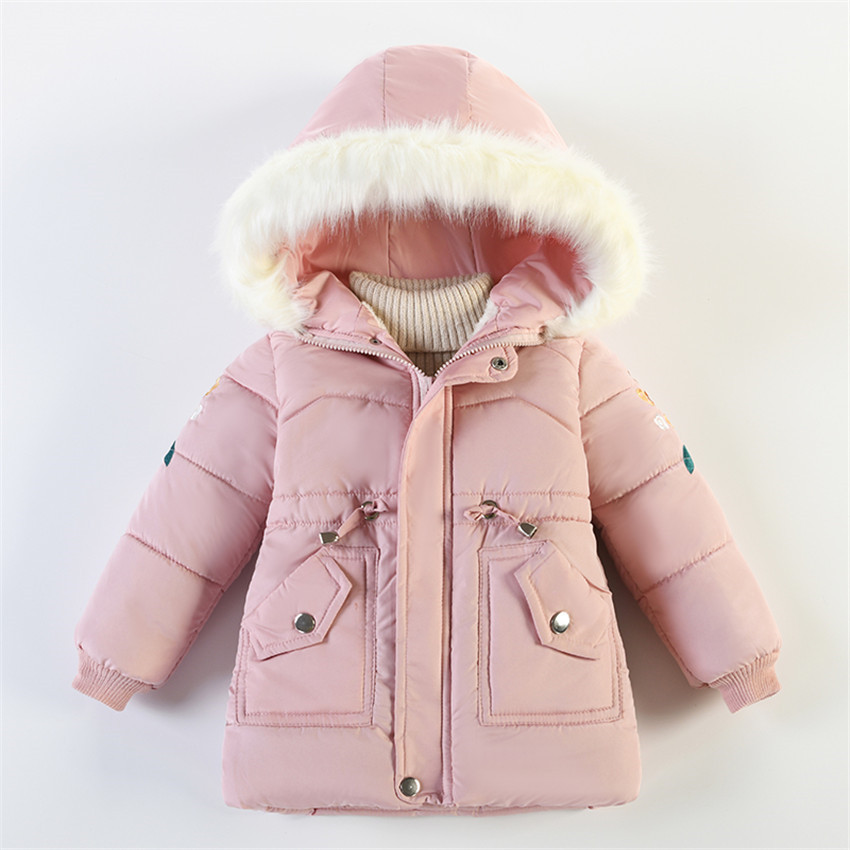 SAMGAMI BABY童装新款冬季女童简约连帽棉服外套女孩绣花棉衣外套