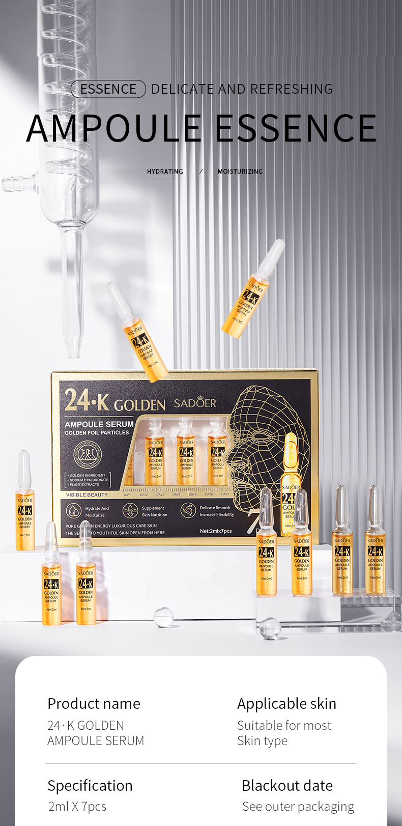 SADOER hyaluronic acid moisturizing ampoule essence cross-border export factory direct sales