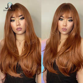 欧美橙色假发直发女Hair 高温丝玫瑰网机制头套 Amazon新款Wig