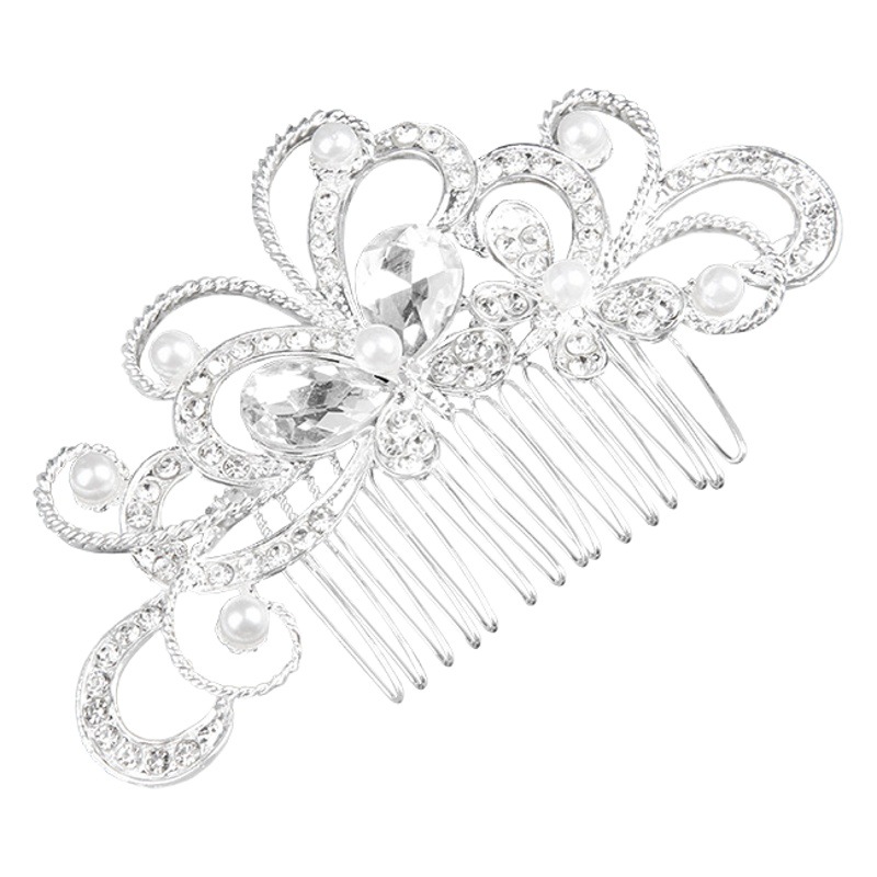 Aleación blanco rhinestone pelo peine clip Estación Internacional Venta caliente perla flor europea y americana nupcial tocado accesorios para el cabello joyería nupcial