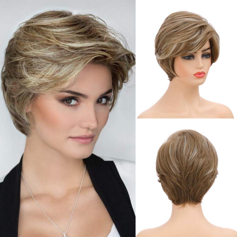 European and American wig cross-border hot selling Amazon short hair mixed color chemical fiber headgear women's wig one-piece delivery European and American wig cross-border hot selling Amazon short hair mixed color chemical fiber headgear women's wig one-piece delivery