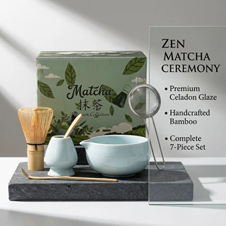跨境亚马逊汝黄色抹茶碗套装百本立宋代茶道茶刷茶碗茶勺茶筅抹茶