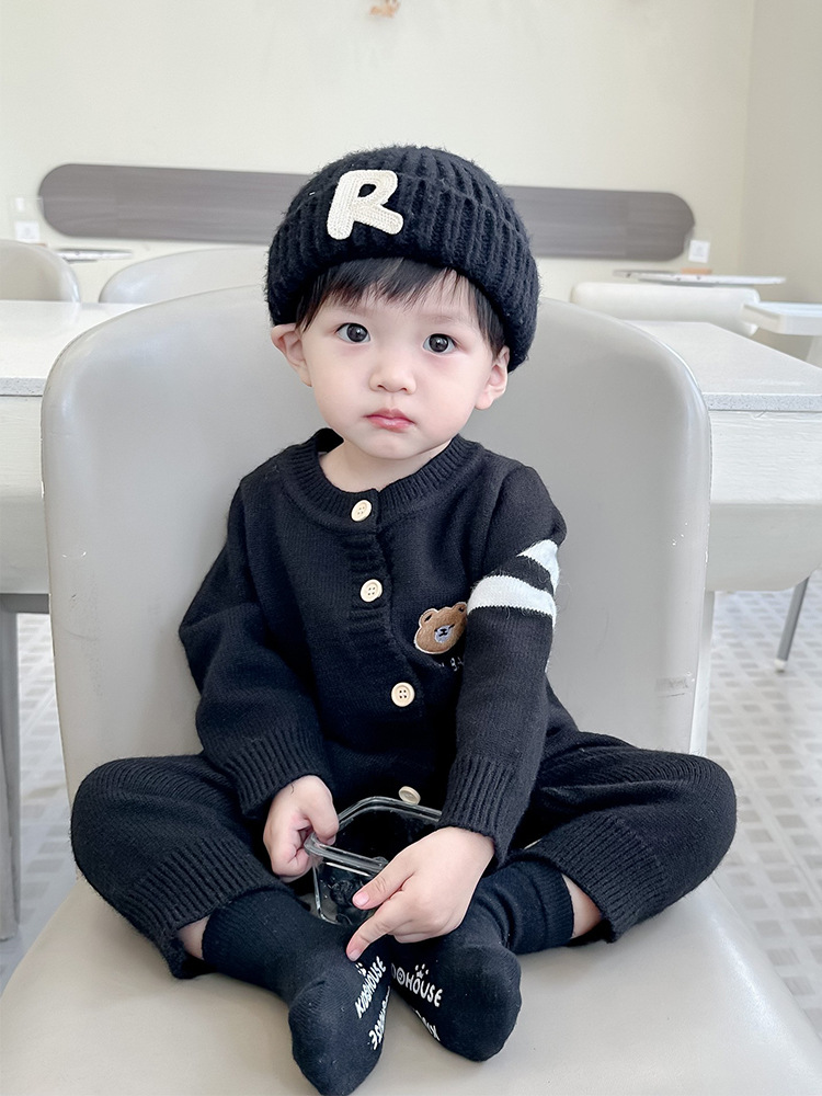 INS estilo bebé Otoño e Invierno ropa serie oso mameluco de punto bebé suéter cardigan abrigo salida mono