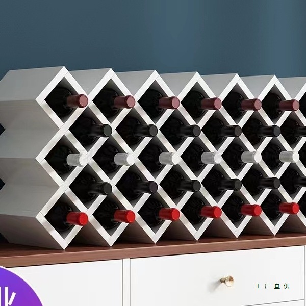 Red Wine Grid Custom Storage Rack Wine Fork Wall-Mounted Wine Cabinet Wine Rack Household European-Style Diamond-Shaped Wine Grid