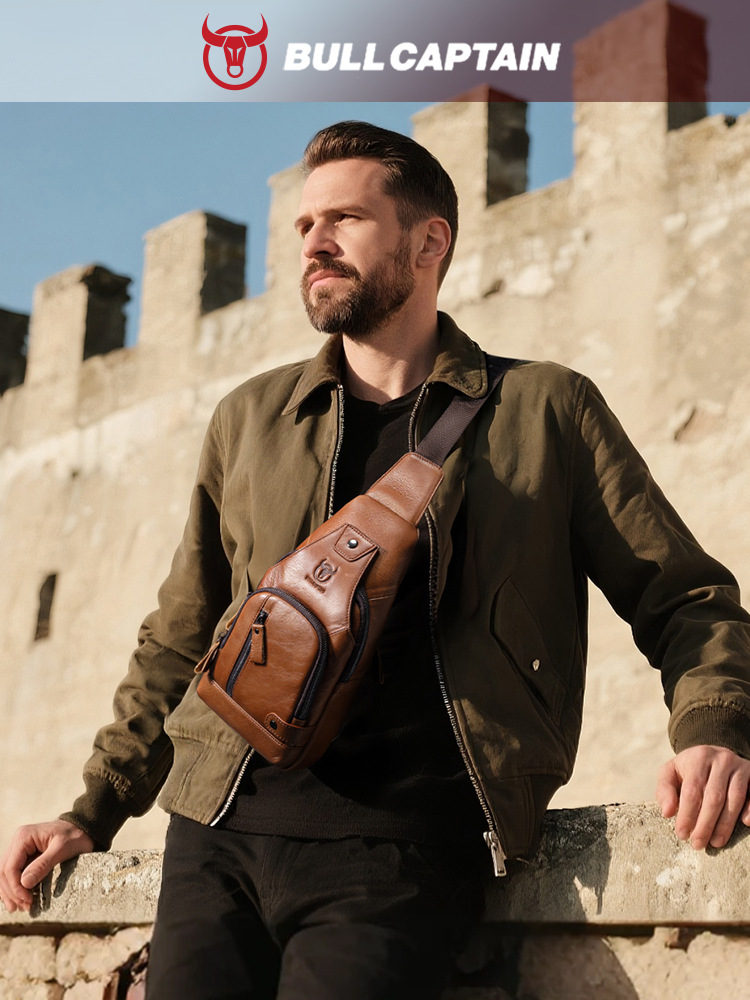 Bolso de pecho de cuero suave para hombre de primera capa de piel de vaca de Captain Niu, moderno bolso cruzado de cuero genuino para exteriores, informal, de gran capacidad para tabletas
