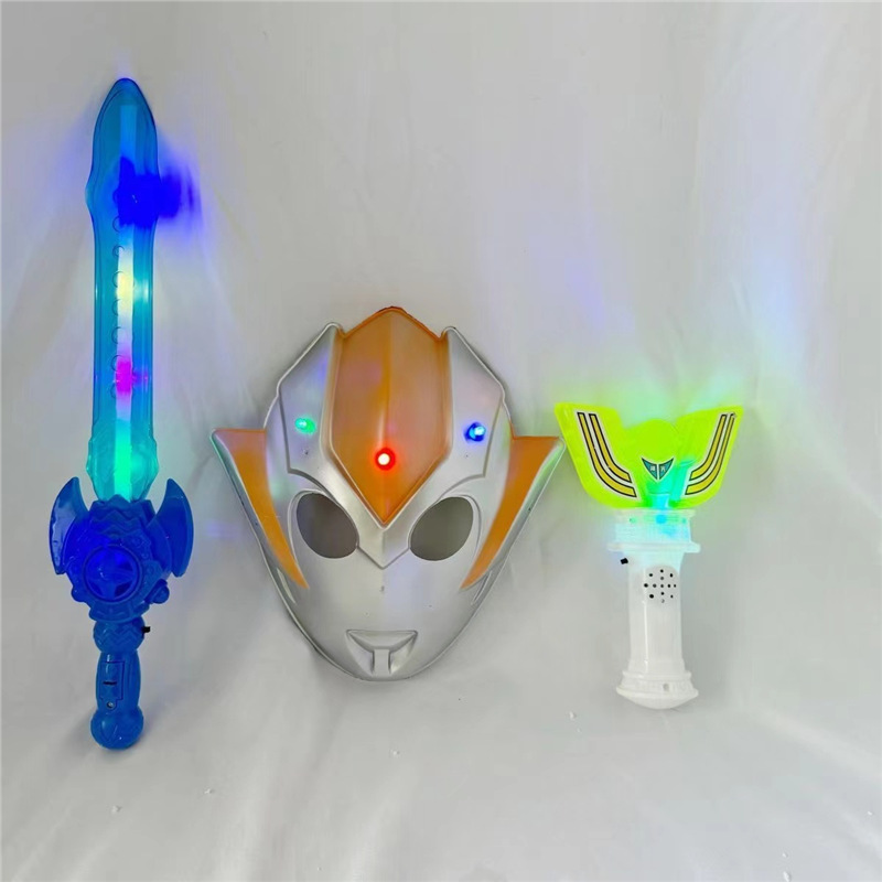 Niños Grigor luminoso máscara de dibujos animados chico flash espada transformación varilla retráctil parque mercado nocturno puesto